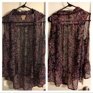 Purple floral sheer peplum tank